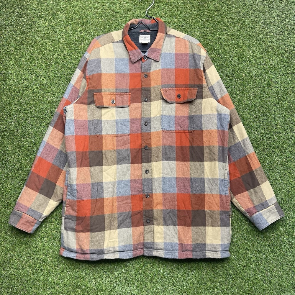 L.L.Bean Flannel Jacket Mens XLT XL Tall Shacket Lined Outdoor Work 298189
